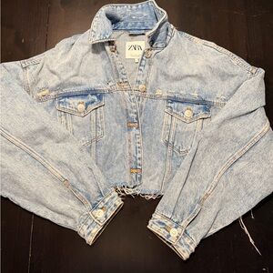 Zara Light Blue Cropped Denim Jacket